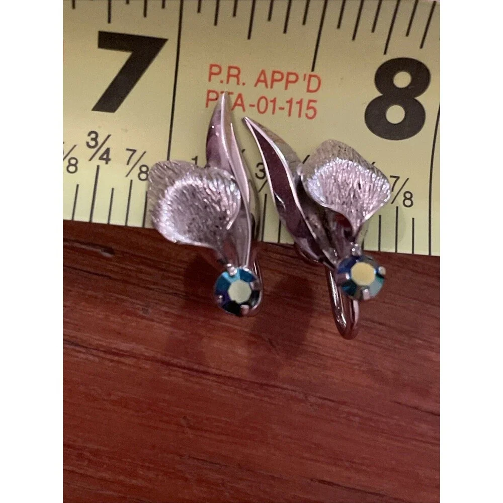 Star Art Vintage Sterling Silver Flower Brooch & Screw Back Earring Jewelry Set